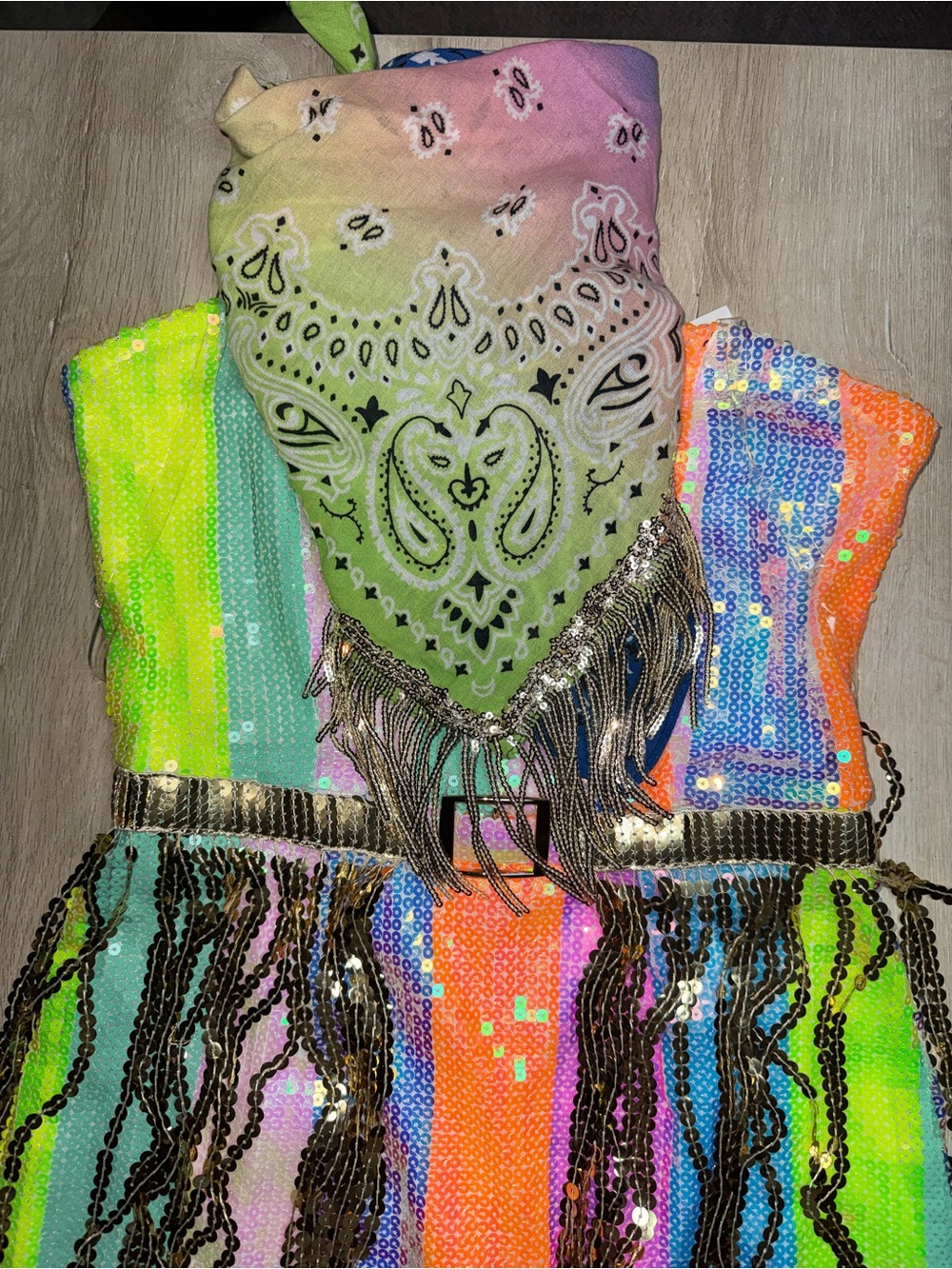 Multicolor Sequin Mini Dress with Bandana - Picture 12 of 13